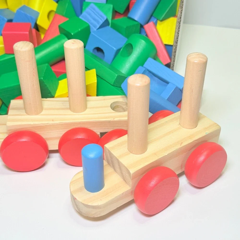 Melissa & Doug Classic Toy Stacking Train Wooden Building Blocks Set 1000183